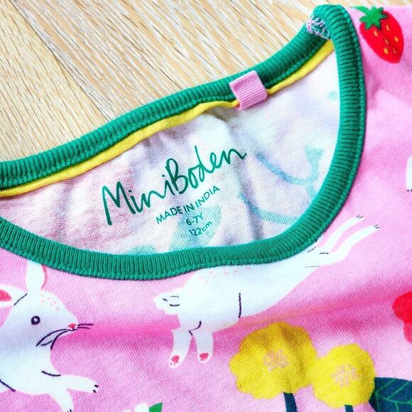 Mini Boden 6-7 Small Spring Dress Pink Green Bunnies - Picture 4 of 4